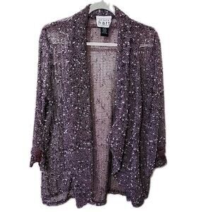 KEREN HART Tan-Open-weave, textured look w/Asymmetrical lower edge Cardigan-XL